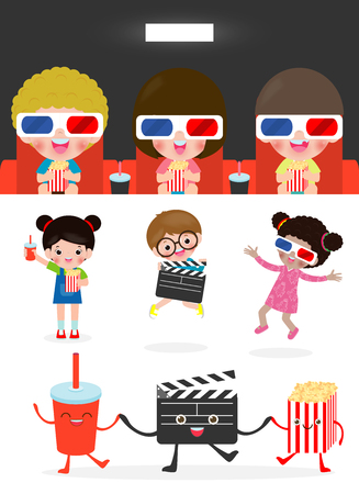 122021856 bambini che guardano film bambini felici che vanno al cinema insieme film e batacchio e popcorn bamb
