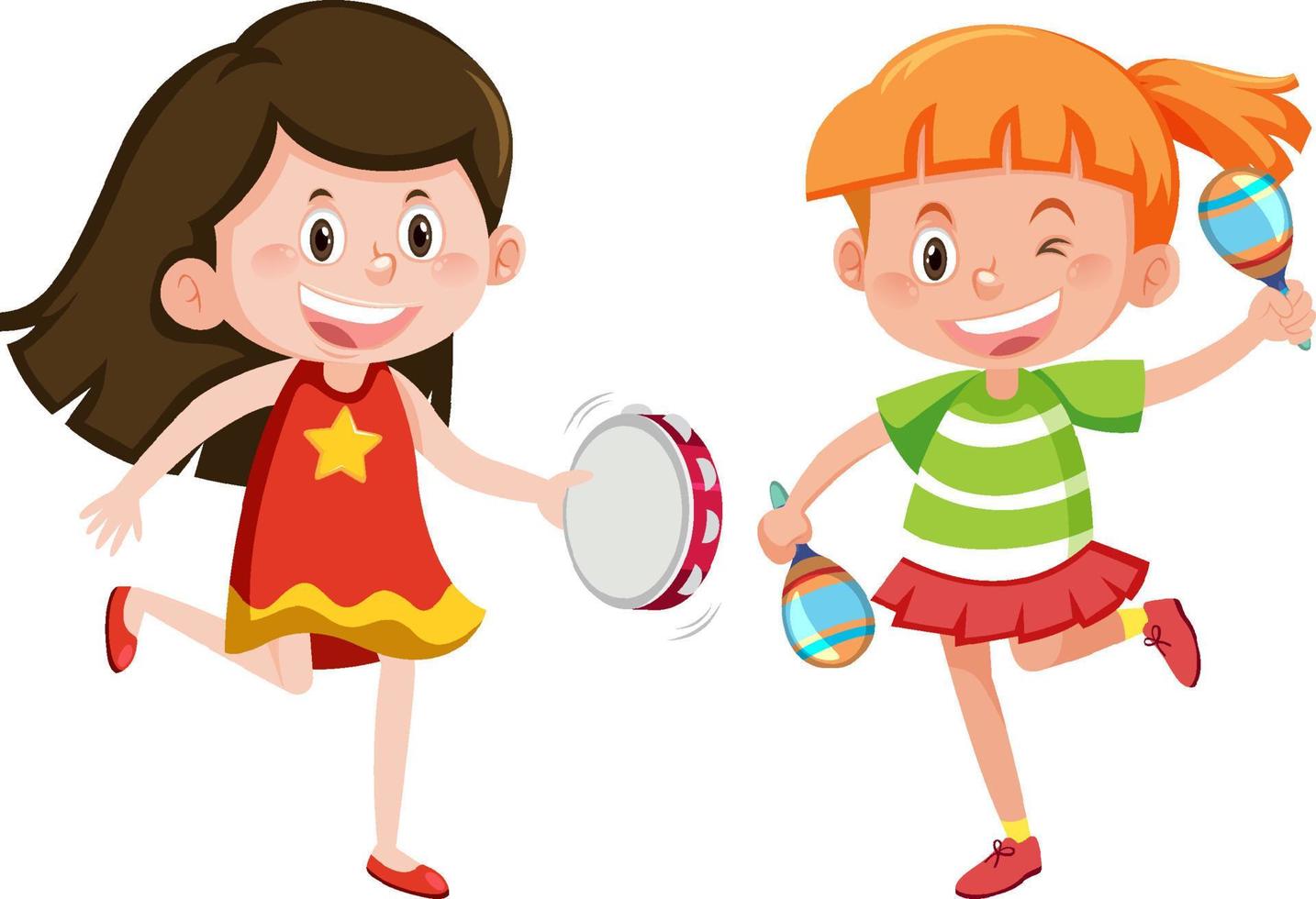 two girls playing maracas and tambourine free vector